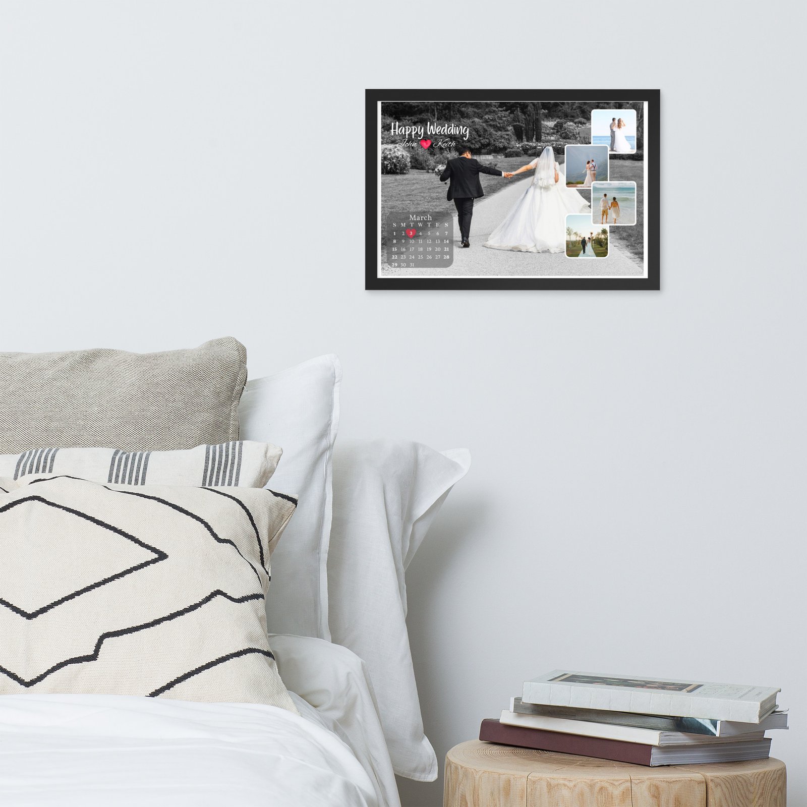 Personalized Wedding Photo Collage Frame, Custom Anniversary Calendar Print, Newlywed Gift with Names and Date, First Anniversary Gift for Couple - Image 6