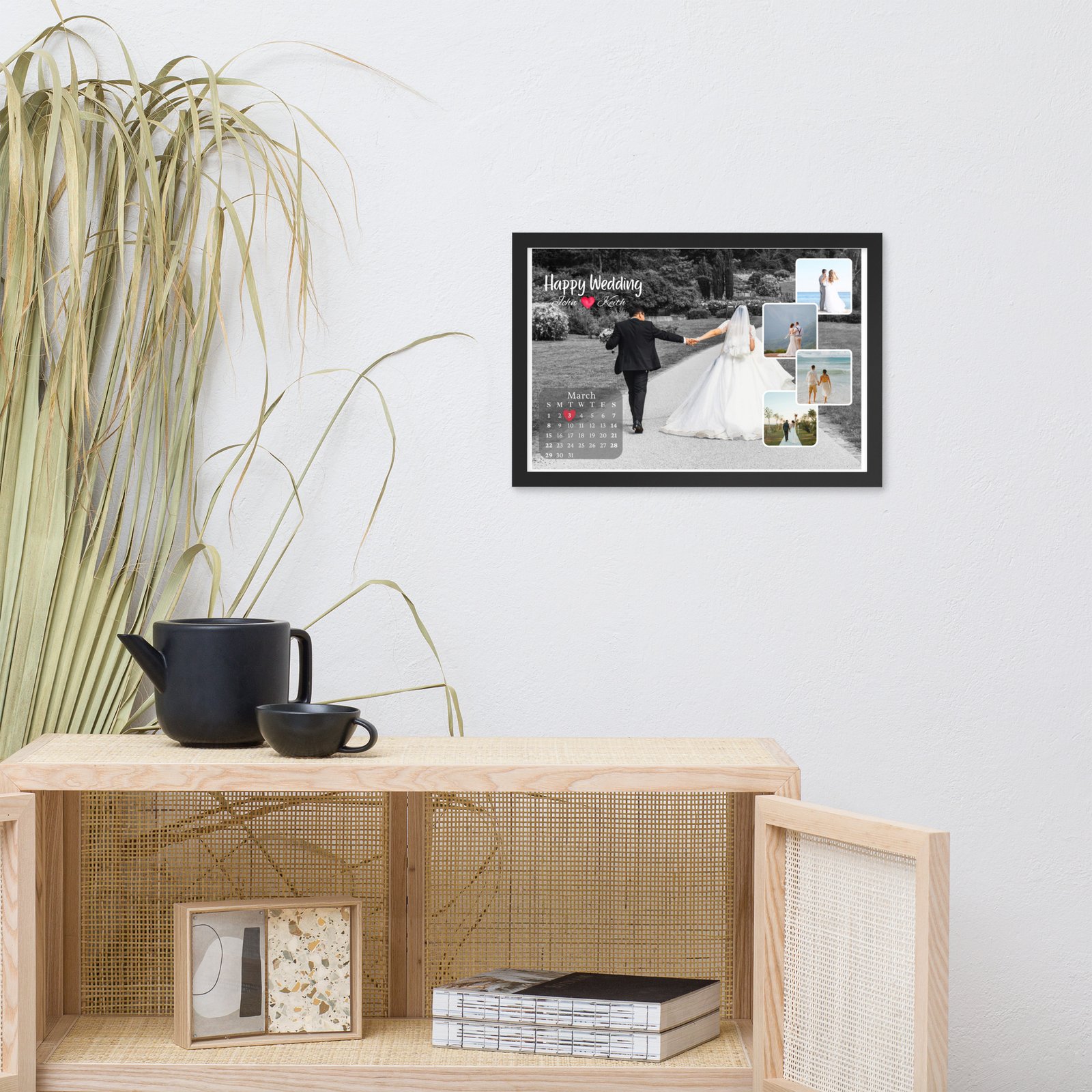 Personalized Wedding Photo Collage Frame, Custom Anniversary Calendar Print, Newlywed Gift with Names and Date, First Anniversary Gift for Couple - Image 8