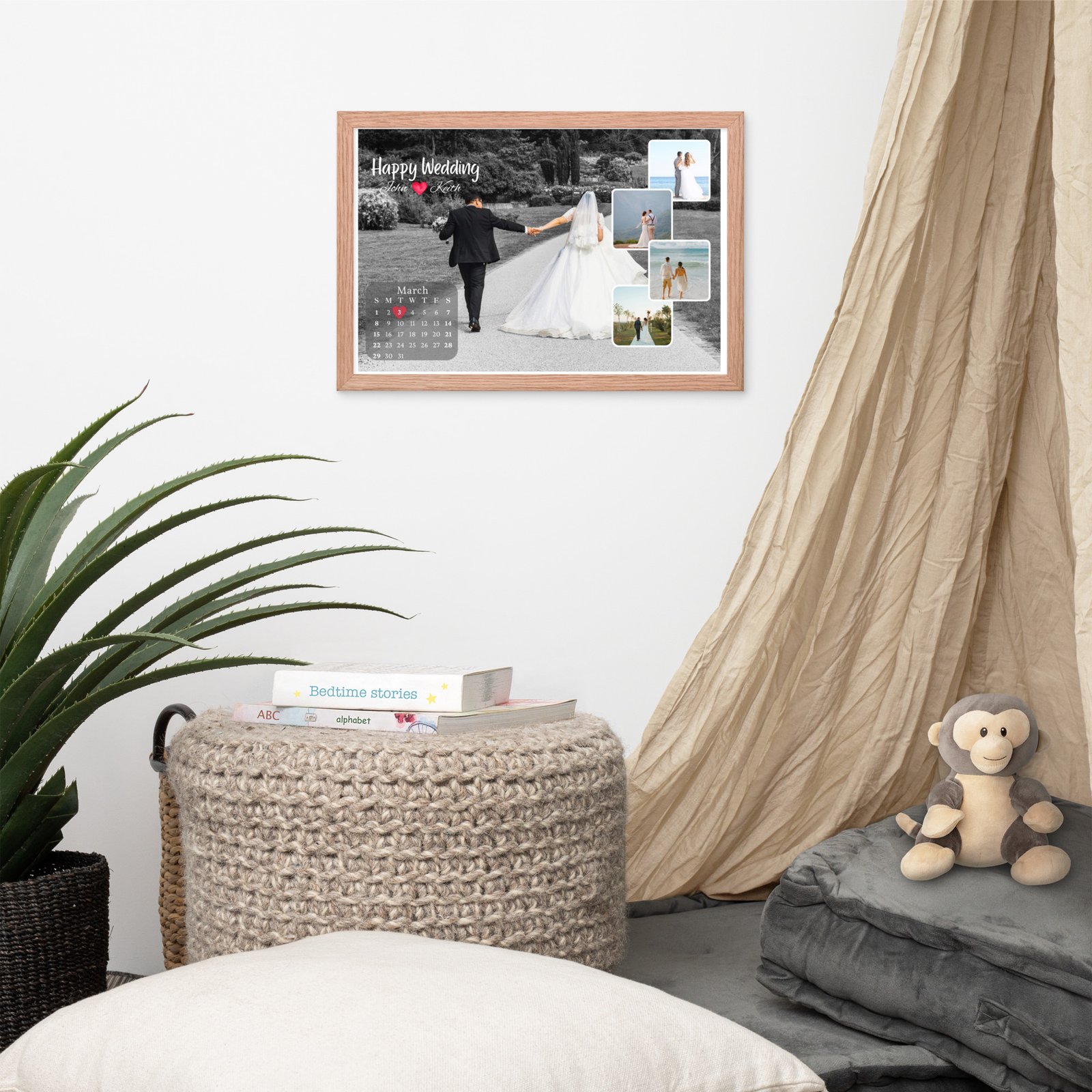 Personalized Wedding Photo Collage Frame, Custom Anniversary Calendar Print, Newlywed Gift with Names and Date, First Anniversary Gift for Couple - Image 7