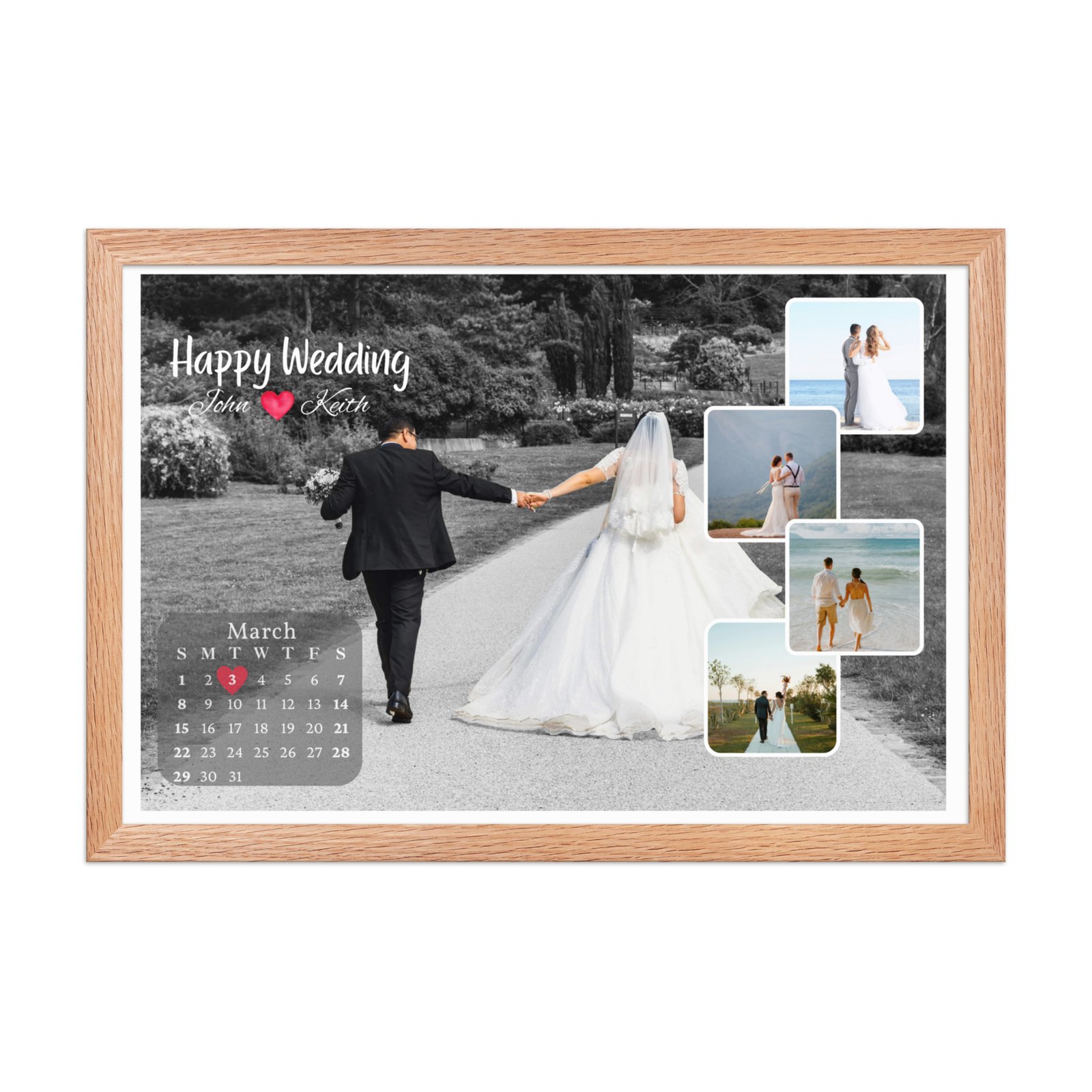 Personalized Wedding Photo Collage Frame, Custom Anniversary Calendar Print, Newlywed Gift with Names and Date, First Anniversary Gift for Couple - Image 3