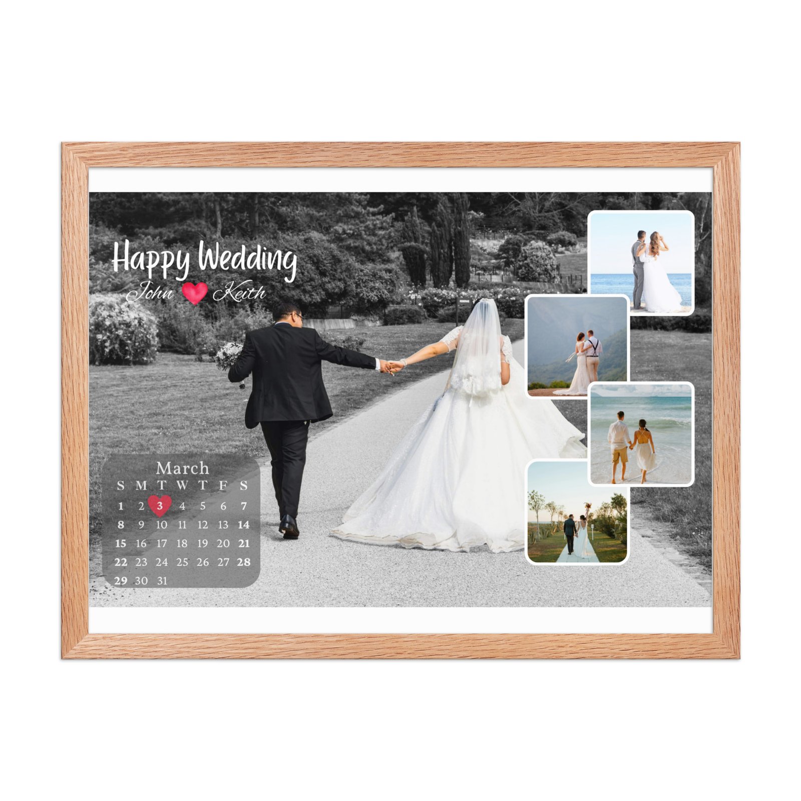 Personalized Wedding Photo Collage Frame, Custom Anniversary Calendar Print, Newlywed Gift with Names and Date, First Anniversary Gift for Couple - Image 2