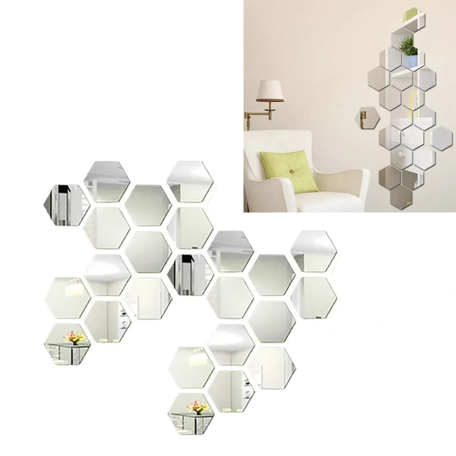 24PCS Hexagon Mirror Wall Stickers Acrylic Sticker Decoration For Home Living Room Bedroom Decor - Image 3