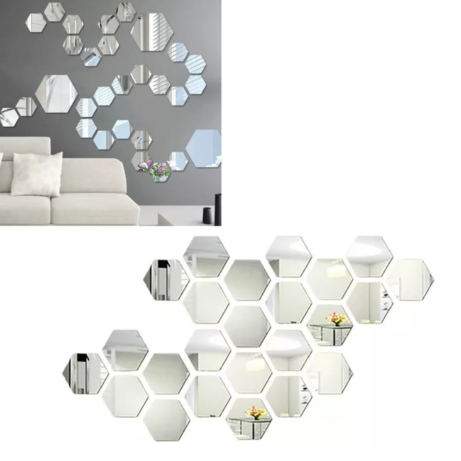 24PCS Hexagon Mirror Wall Stickers Acrylic Sticker Decoration For Home Living Room Bedroom Decor - Image 5